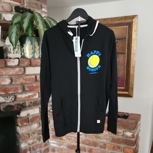 Marine Layer Black Zip Hoodie Sweatshirt Happy Burger Graphic